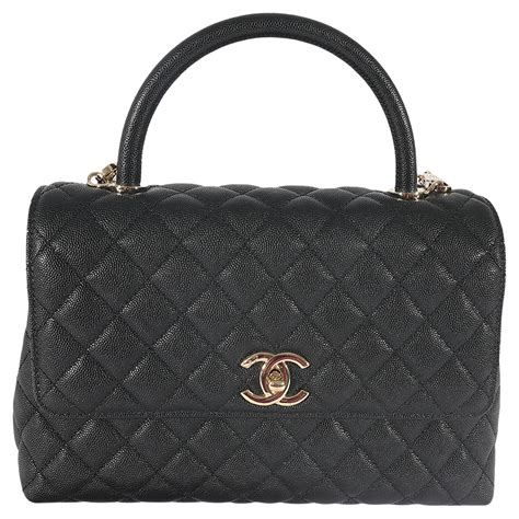 Chanel Black Quilted Caviar Medium Coco Handle Gold 